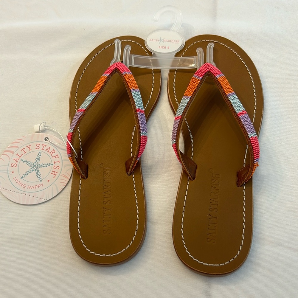 Women’s size (8) Salty Starfish Leather bottom beaded flip flops